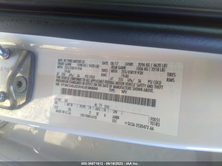 2017 FORD ESCAPE TITANIUM - 1FMCU0JDXHUE96699