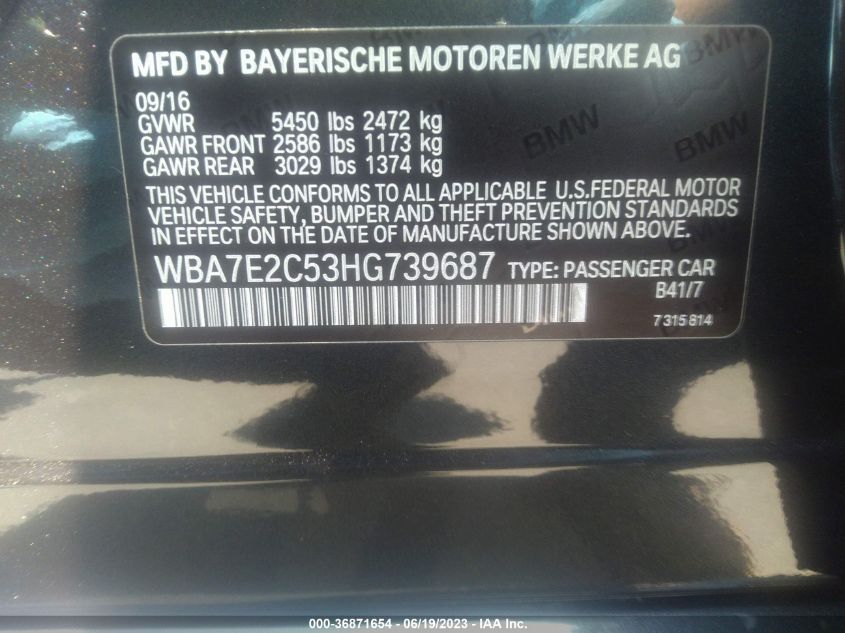 2017 BMW 7 SERIES 740I - WBA7E2C53HG739687