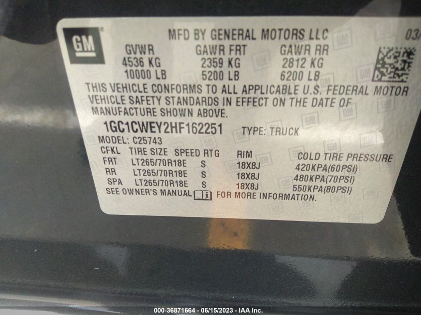 2017 CHEVROLET SILVERADO 2500HD LTZ - 1GC1CWEY2HF162251