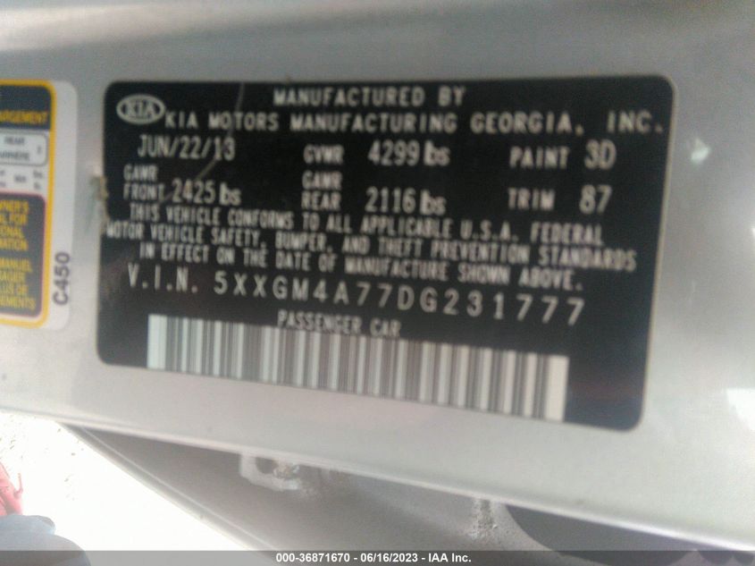 2013 KIA OPTIMA LX - 5XXGM4A77DG231777