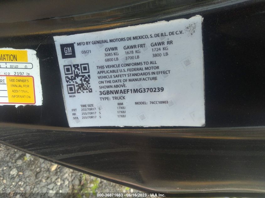 2021 CHEVROLET SILVERADO 1500 WORK TRUCK - 3GBNWAEF1MG370239