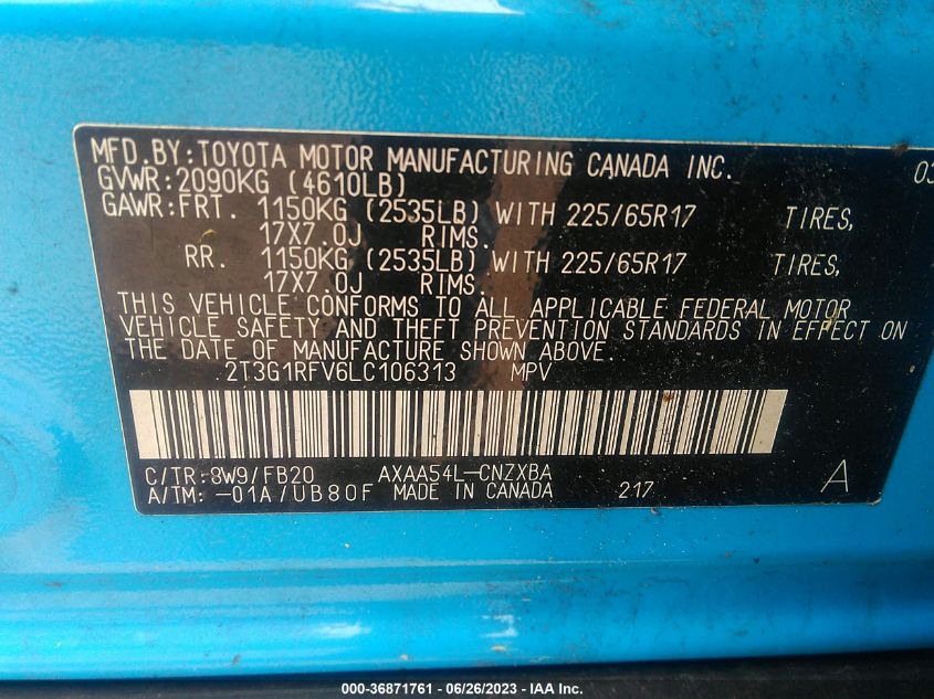 2020 TOYOTA RAV4 LE - 2T3G1RFV6LC106313