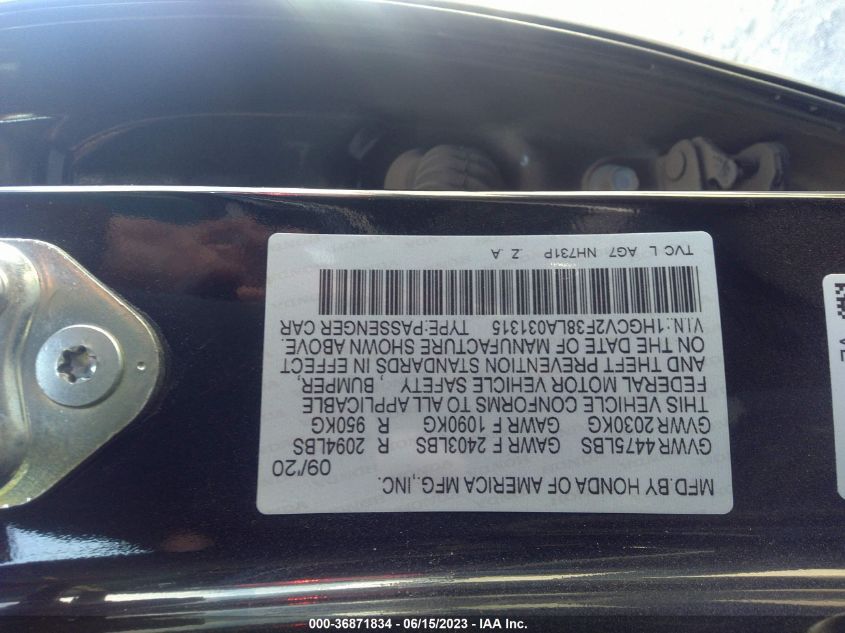2020 HONDA ACCORD SEDAN SPORT - 1HGCV2F38LA031315