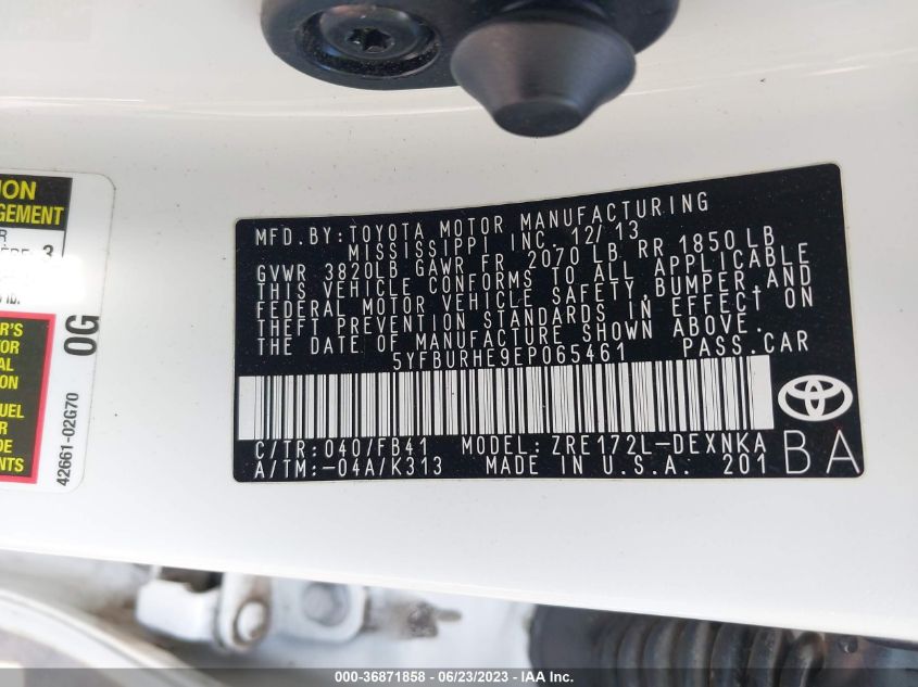2014 TOYOTA COROLLA L/LE/S/S PLUS/LE PLUS - 5YFBURHE9EP065461