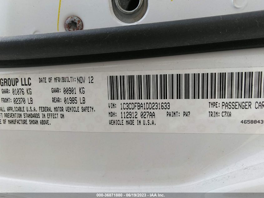 2013 DODGE DART RALLYE - 1C3CDFBA1DD231633