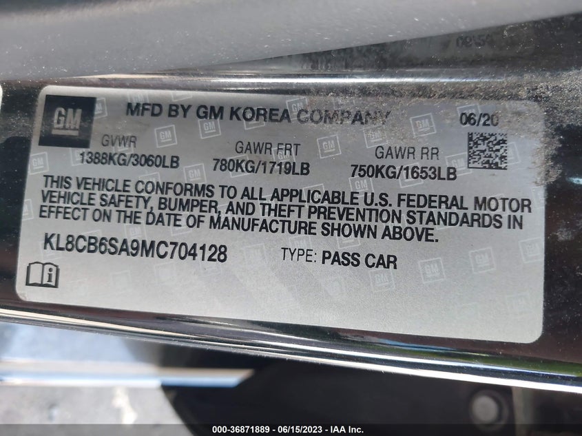 VIN KL8CB6SA9MC704128 2021 CHEVROLET SPARK LS