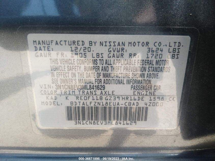 2021 NISSAN VERSA SV - 3N1CN8EV3ML841629