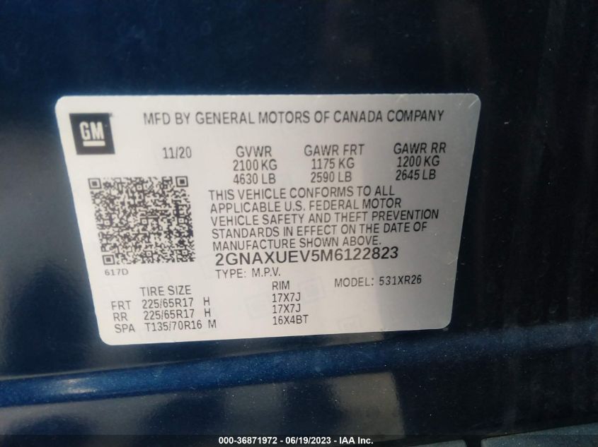 2021 CHEVROLET EQUINOX LT - 2GNAXUEV5M6122823