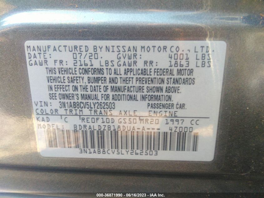 2020 NISSAN SENTRA SV - 3N1AB8CV5LY262503