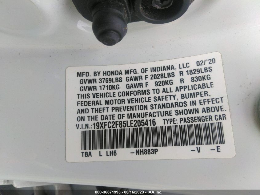 2020 HONDA CIVIC SEDAN SPORT - 19XFC2F85LE205416