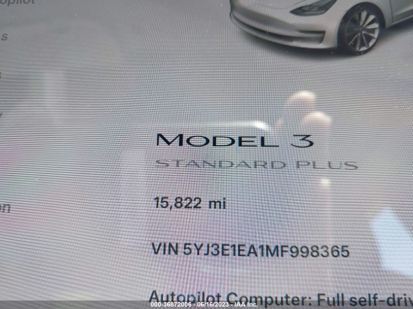 2021 TESLA MODEL 3 STANDARD RANGE PLUS - 5YJ3E1EA1MF998365