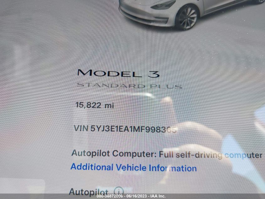 2021 TESLA MODEL 3 STANDARD RANGE PLUS - 5YJ3E1EA1MF998365