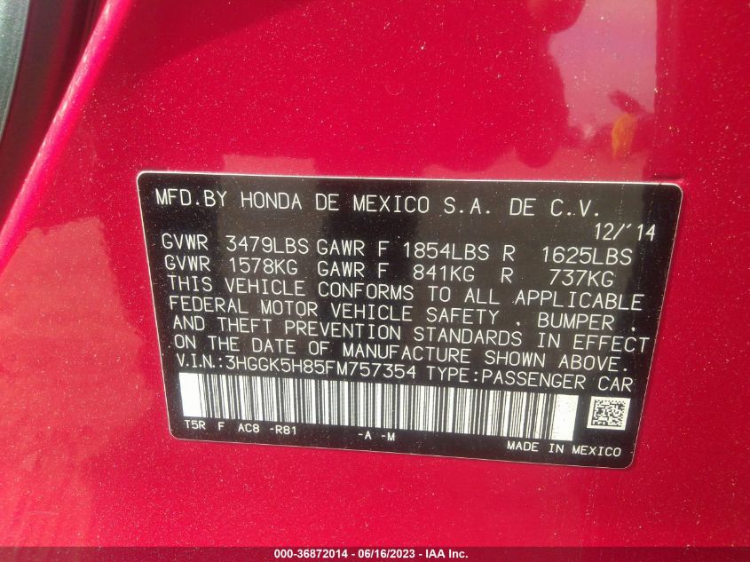 2015 HONDA FIT EX-L/EX - 3HGGK5H85FM757354