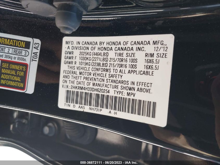 2013 HONDA CR-V LX - 2HKRM4H33DH620254