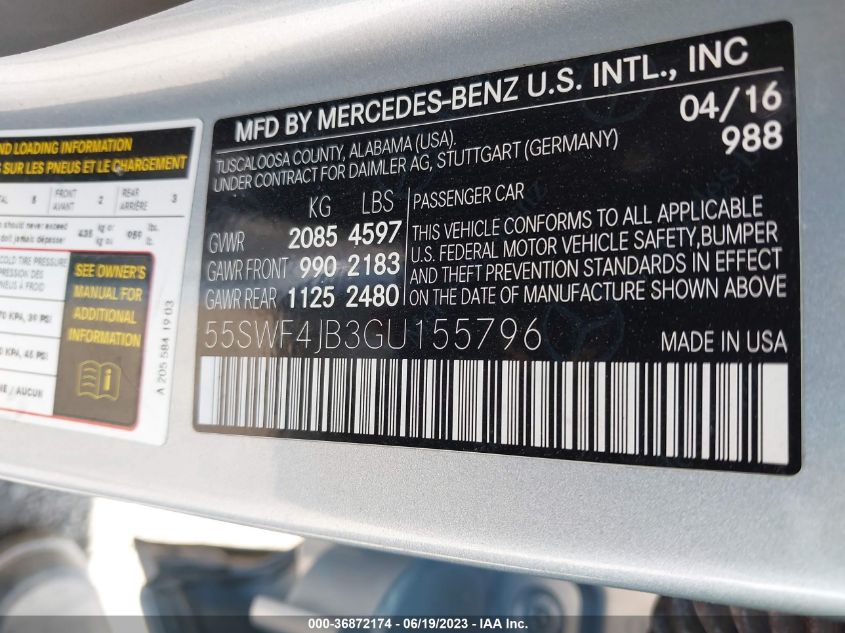 2016 MERCEDES-BENZ C-CLASS C 300 - 55SWF4JB3GU155796