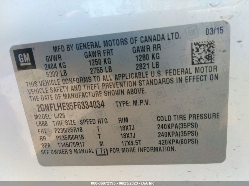 2015 CHEVROLET EQUINOX LTZ - 2GNFLHE35F6334034