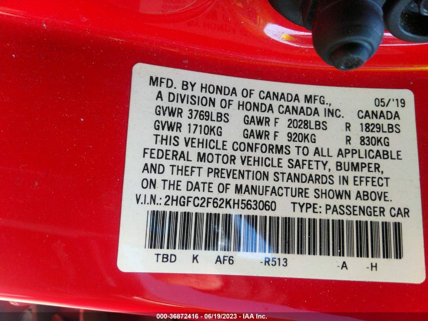 2019 HONDA CIVIC SEDAN LX - 2HGFC2F62KH563060