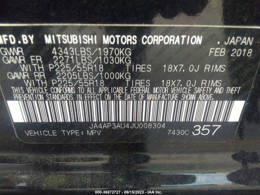 2018 MITSUBISHI OUTLANDER SPORT 2.0 - JA4AP3AU4JU008304