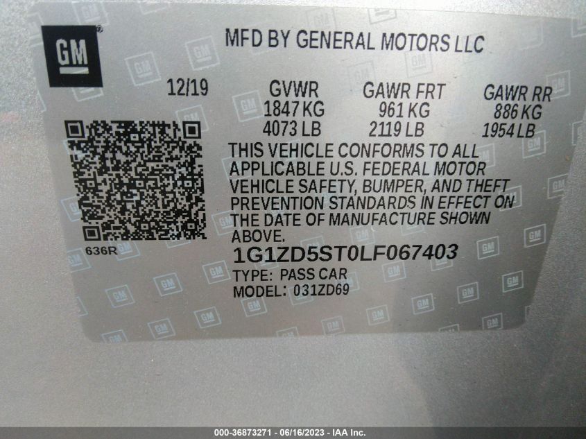 2020 CHEVROLET MALIBU LT - 1G1ZD5ST0LF067403