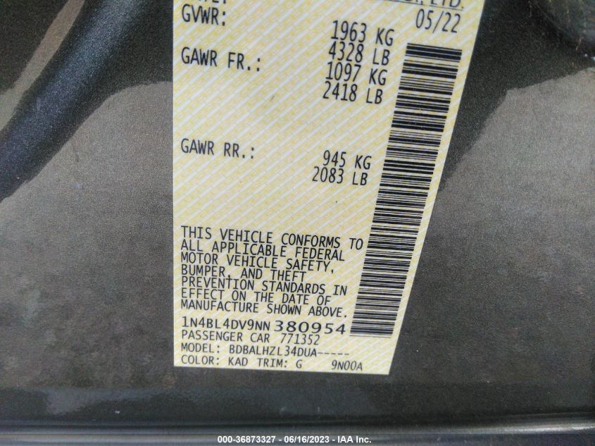 2022 NISSAN ALTIMA 2.5 SV - 1N4BL4DV9NN380954