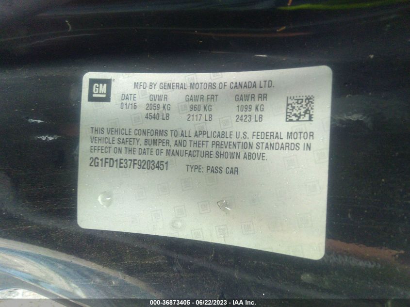 2015 CHEVROLET CAMARO LT - 2G1FD1E37F9203451