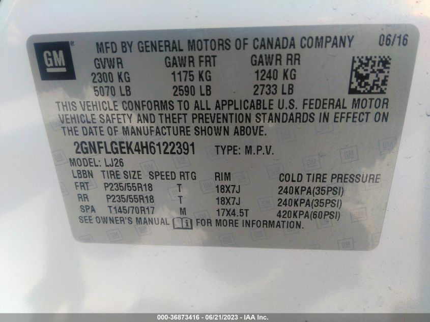 2017 CHEVROLET EQUINOX PREMIER - 2GNFLGEK4H6122391