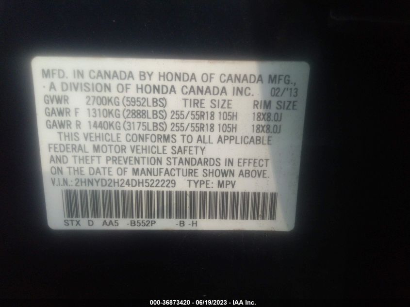 2013 ACURA MDX - 2HNYD2H24DH522229