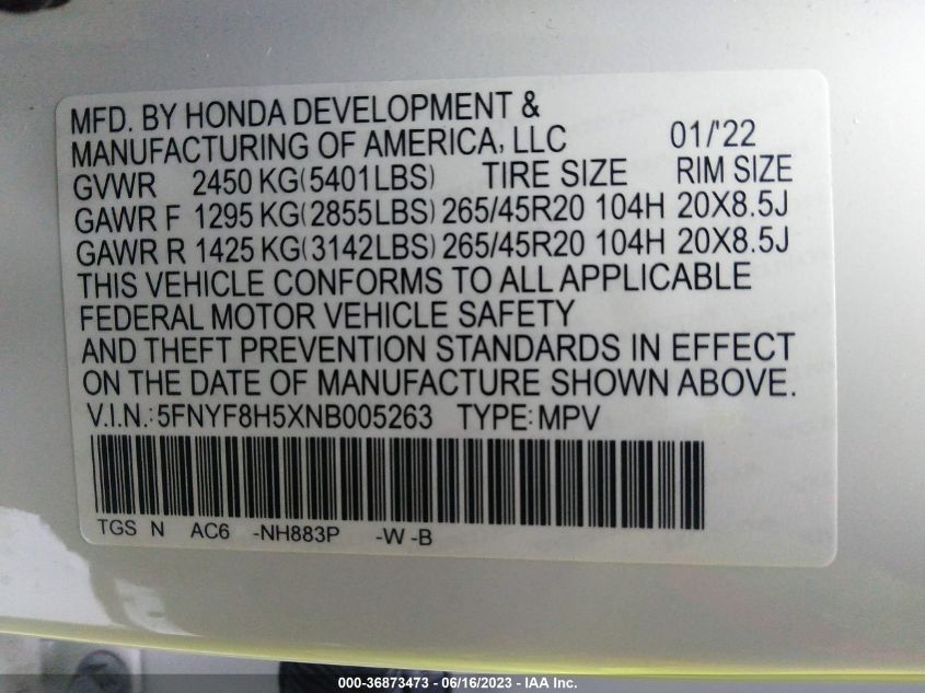 2022 HONDA PASSPORT EX-L - 5FNYF8H5XNB005263