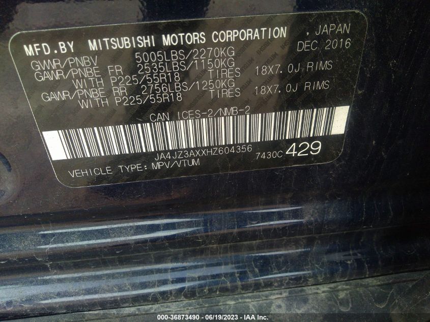 2017 MITSUBISHI OUTLANDER SE - JA4JZ3AXXHZ604356