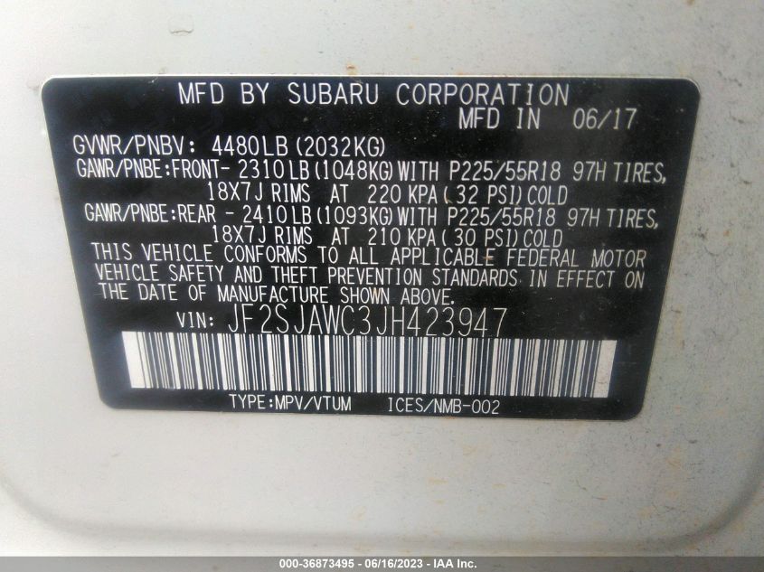 2018 SUBARU FORESTER TOURING - JF2SJAWC3JH423947