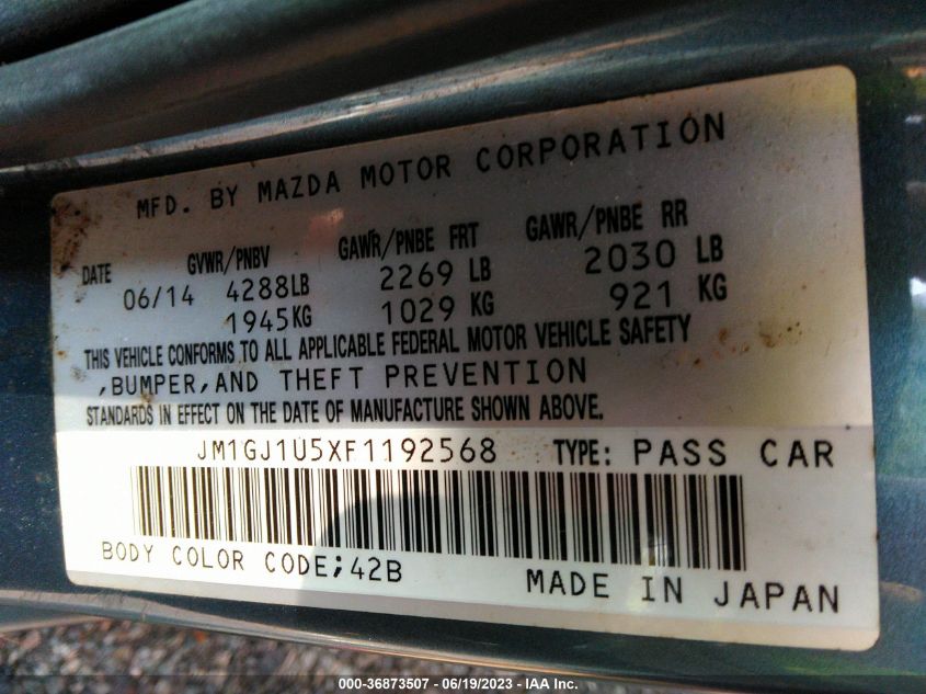 2015 MAZDA MAZDA6 I SPORT - JM1GJ1U5XF1192568