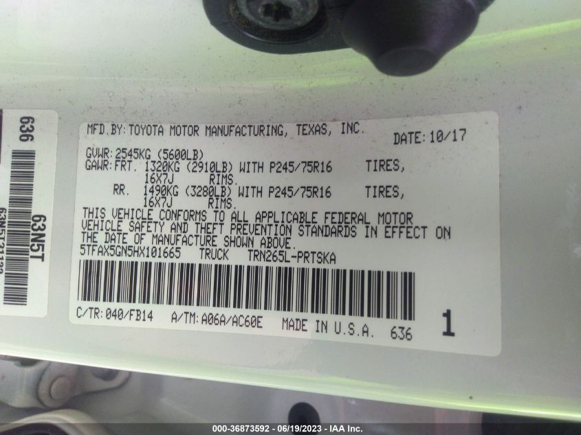 2017 TOYOTA TACOMA SR/SR5 - 5TFAX5GN5HX101665