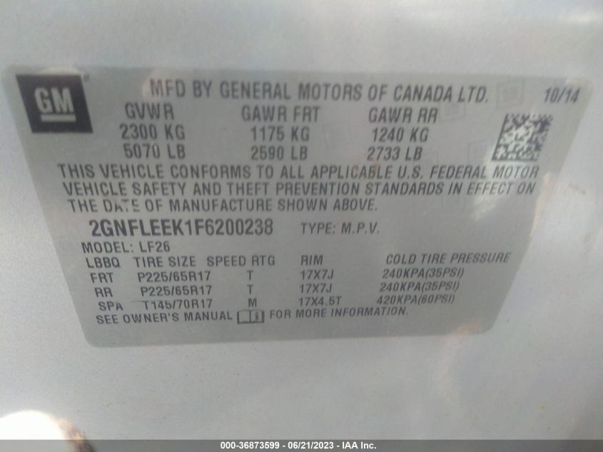 2015 CHEVROLET EQUINOX LS - 2GNFLEEK1F6200238