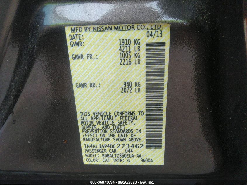 2013 NISSAN ALTIMA 2.5 SV - 1N4AL3AP4DC273462