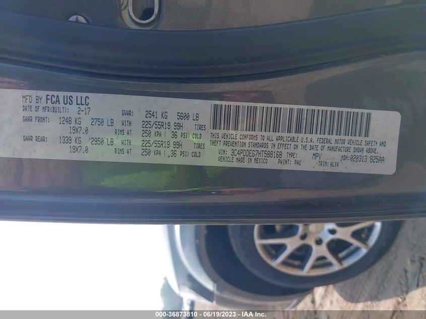 VIN 3C4PDDEG7HT588168 2017 DODGE JOURNEY GT