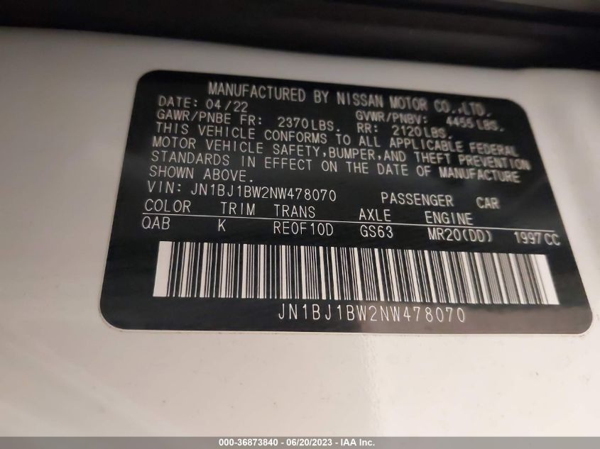 2022 NISSAN ROGUE SPORT SV - JN1BJ1BW2NW478070