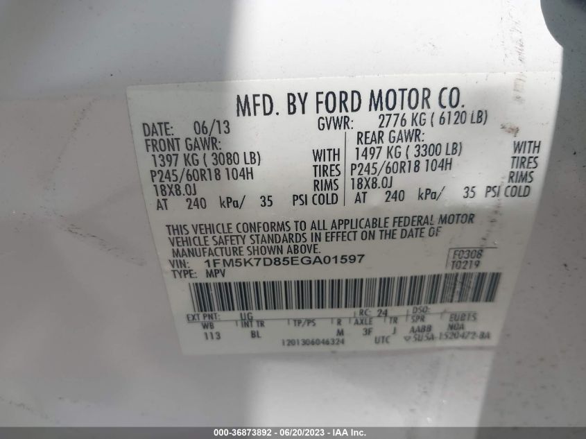 2014 FORD EXPLORER XLT - 1FM5K7D85EGA01597