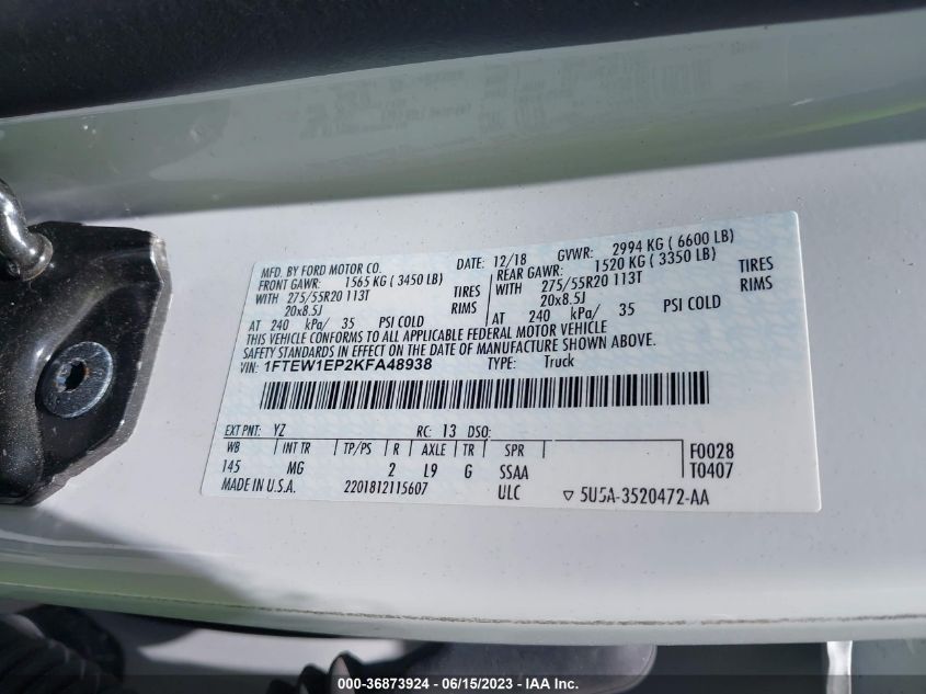 2019 FORD F-150 XL/XLT/LARIAT - 1FTEW1EP2KFA48938
