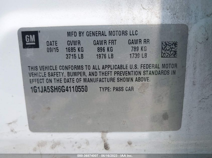 2016 CHEVROLET SONIC LS - 1G1JA5SH6G4110550
