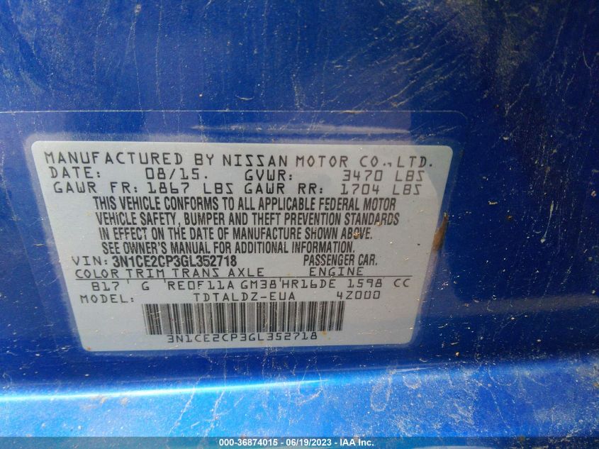 2016 NISSAN VERSA NOTE S/S PLUS/SV/SR/SL - 3N1CE2CP3GL352718