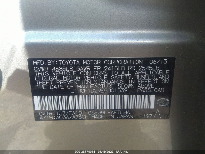 2014 LEXUS IS 250 - JTHCF1D29E5001539