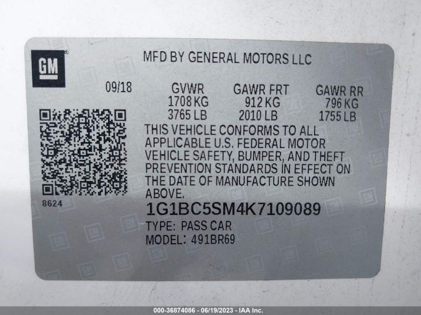 2019 CHEVROLET CRUZE LS - 1G1BC5SM4K7109089