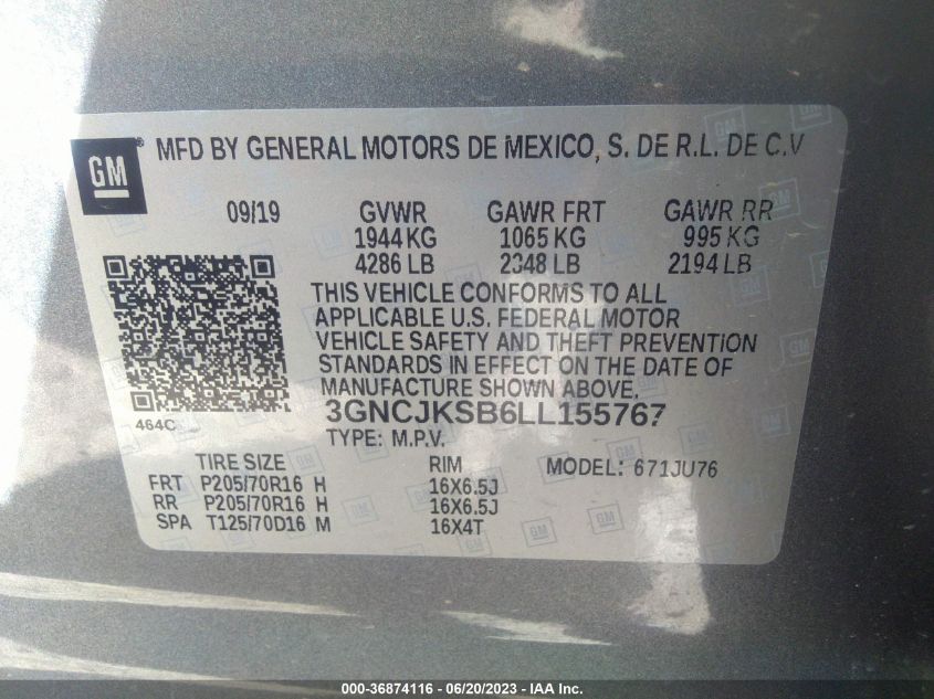 2020 CHEVROLET TRAX LS - 3GNCJKSB6LL155767