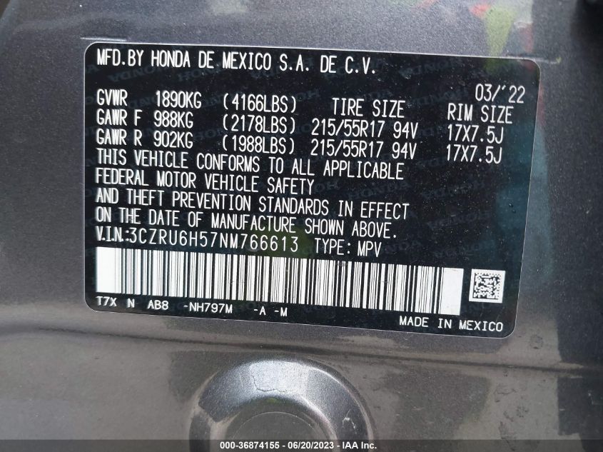 2022 HONDA HR-V EX - 3CZRU6H57NM766613