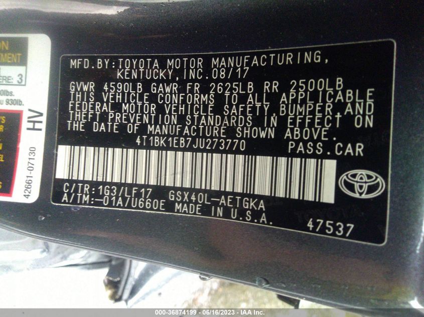 2018 TOYOTA AVALON XLE/XLE PLUS - 4T1BK1EB7JU273770