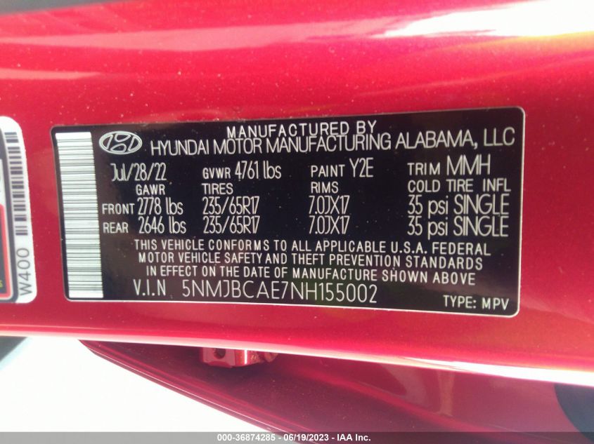 2022 HYUNDAI TUCSON SEL - 5NMJBCAE7NH155002