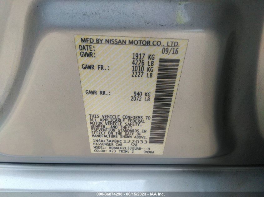 2017 NISSAN ALTIMA 2.5 SR - 1N4AL3AP8HC122033