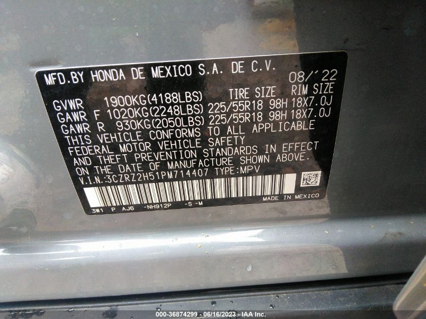 2023 HONDA HR-V SPORT - 3CZRZ2H51PM714407