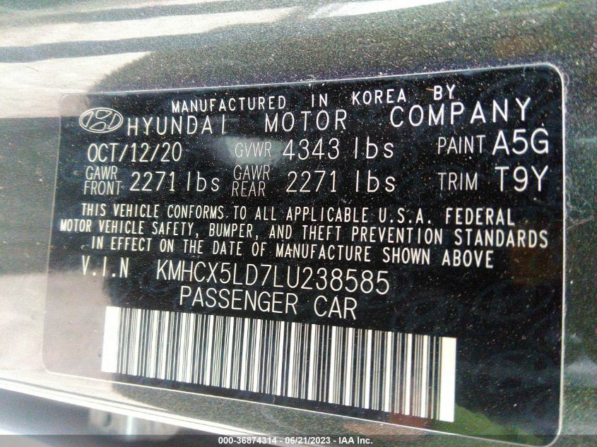 2020 HYUNDAI IONIQ PLUG-IN HYBRID LIMITED - KMHCX5LD7LU238585