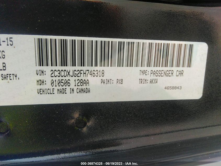 2015 DODGE CHARGER SXT - 2C3CDXJG2FH746318